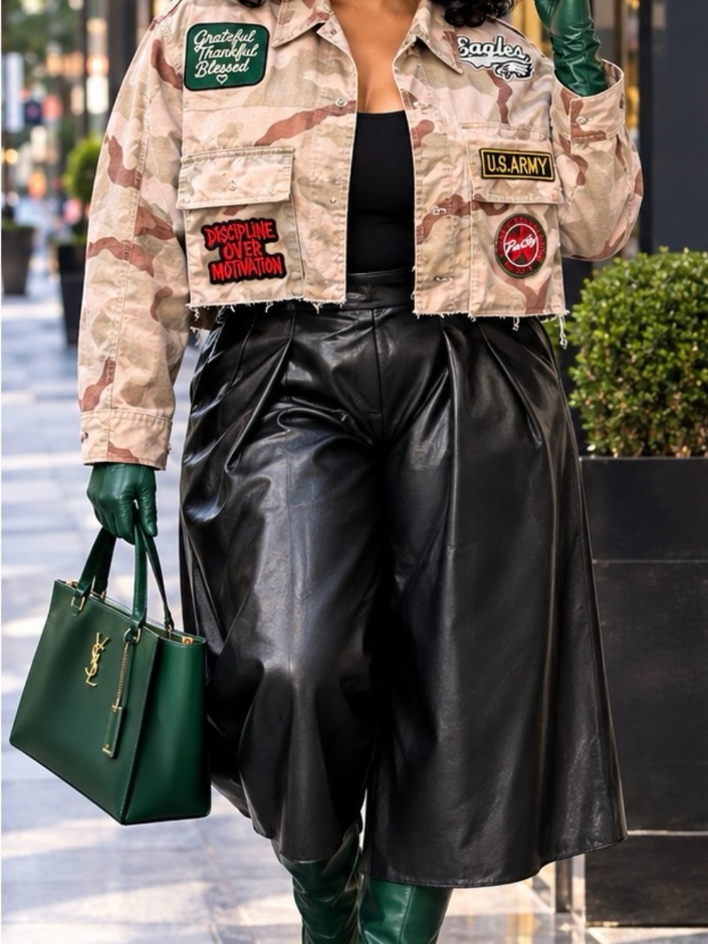 Custom Cropped Desert Camo Eagles Patch Jacket -